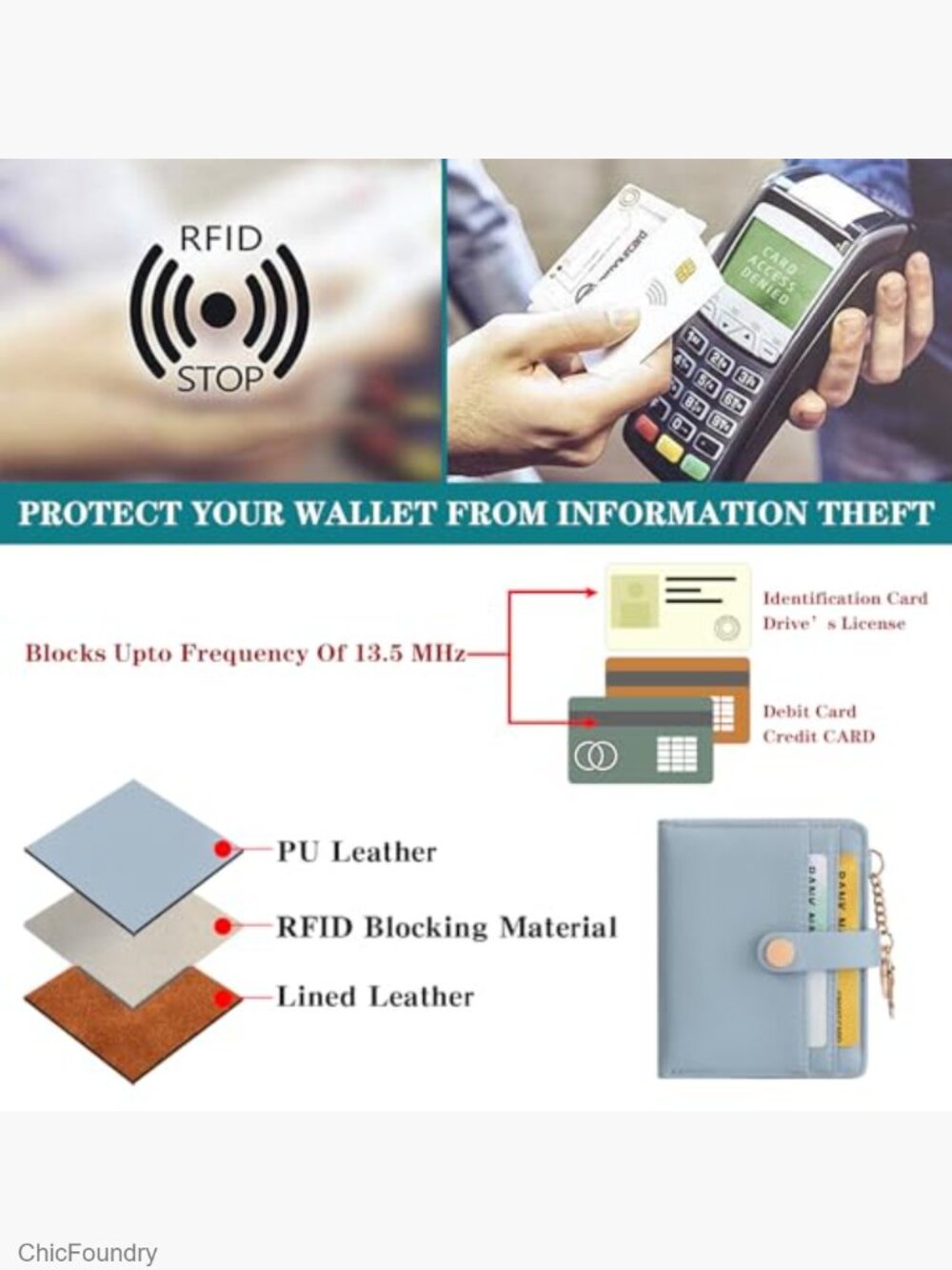 Slim RFID Blocking Bifold Wallet with Change Pocket ID Window - Picture 6 of 7